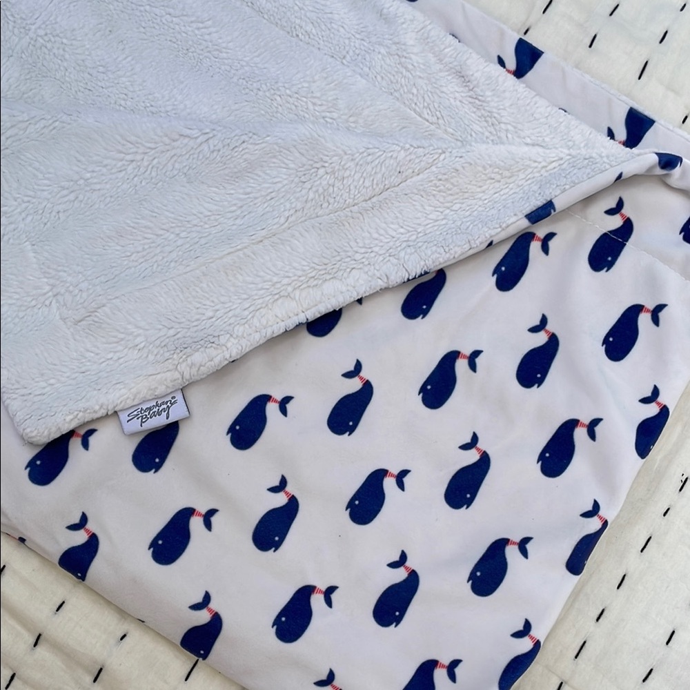 Blue and White Nautical Whale Blanket